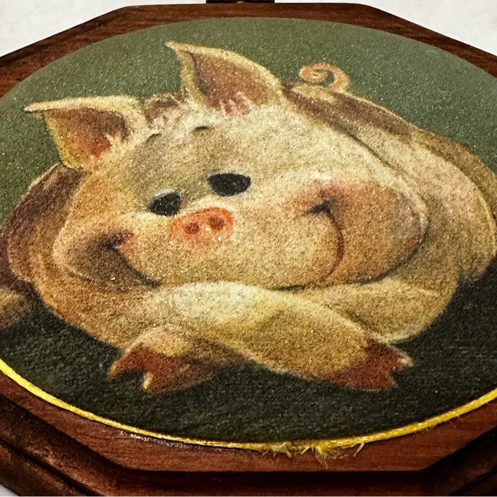 Vintage Wood Plaque Pig Turtle Set Of 2 70s Farmhouse Whimsical